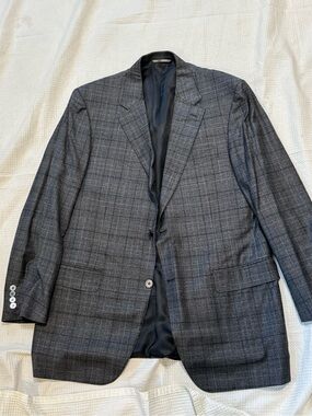 Canali made in Italy Men's Gray Windowpane Blazer wool 46L